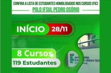 lista dos estudantes homologados nos Cursos de Formação Inicial e Continuada (FIC) do IFSul Polo Pedro Osório