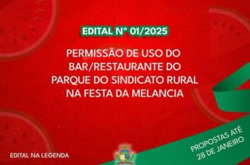 Abertas as propostas para a permissão de uso do Bar/Restaurante do Parque do Sindicato Rural durante a 22ª Expofesta Regional da Melancia.
